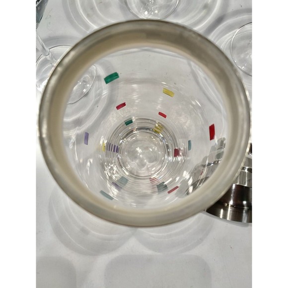 Art Deco Glass Martini glasses Confetti with Matching Shaker Qty 3 - Picture 12 of 12
